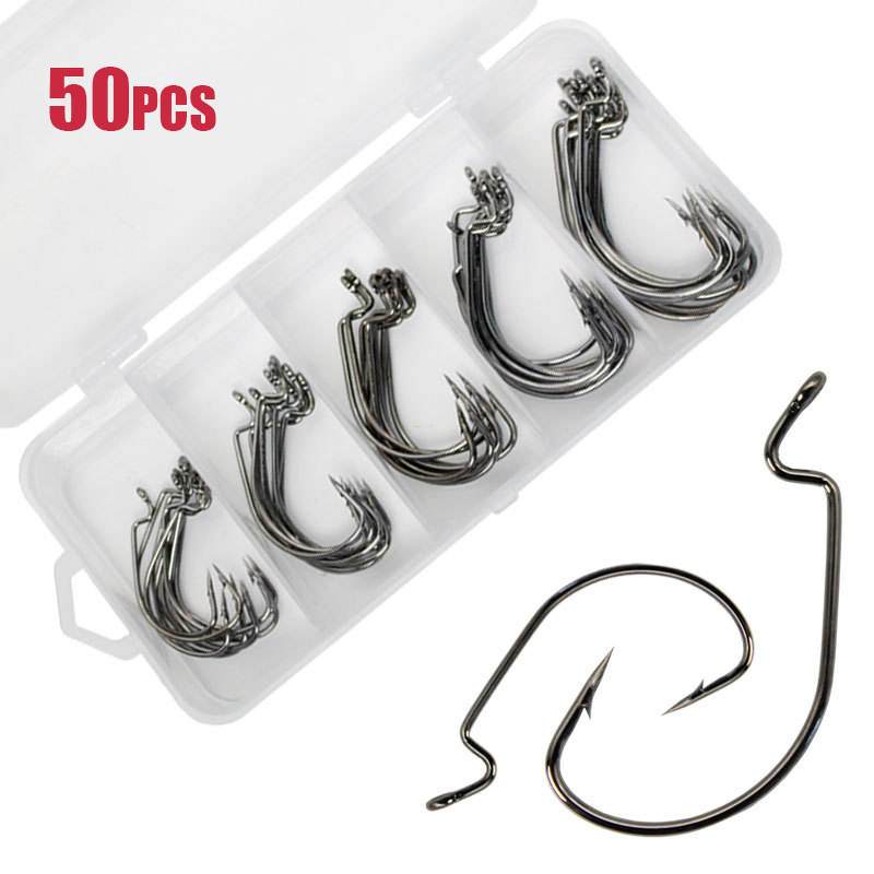 50pcs Wide Worm Hook Carbon St - Fishing Hook Offset review and price