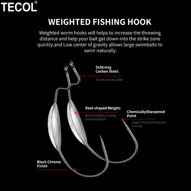 TECOL 3PCS 6/0 8/0 10/0 Weight - Fishing Hook Weedless review and price